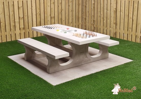 Spieltisch Standard Naturel Beton mit Schach-Dame-Ludo