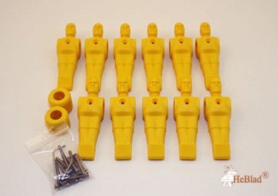 Vollständiges Set 11 gelber Fußballspieler Figuren für ein Tischfußballspiel mit 16 mm Stangen